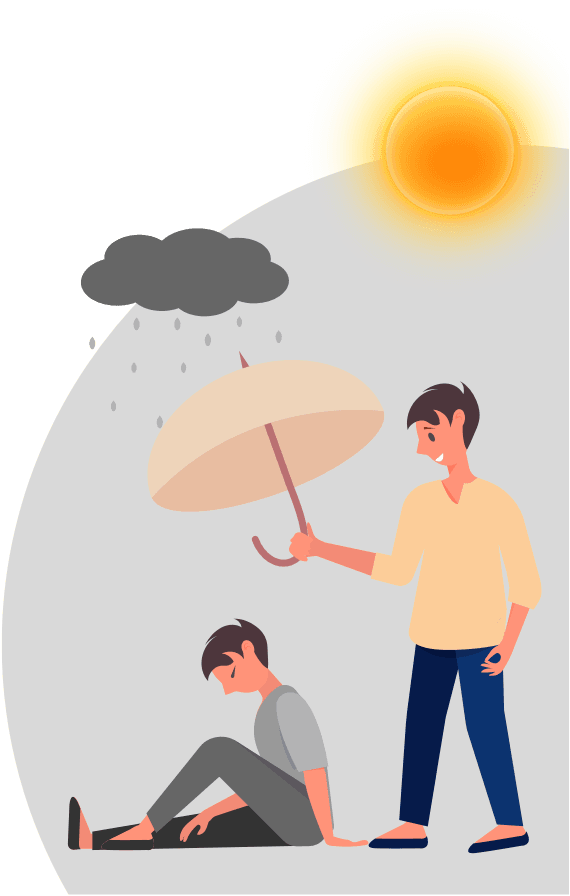 Mental health support illustration showing person with umbrella protecting another